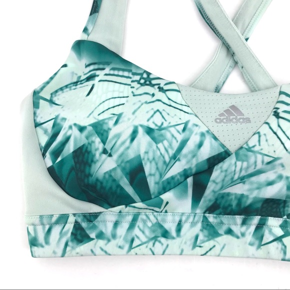 Adidas Green White Cross Back Sports Bra - Picture 2 of 8